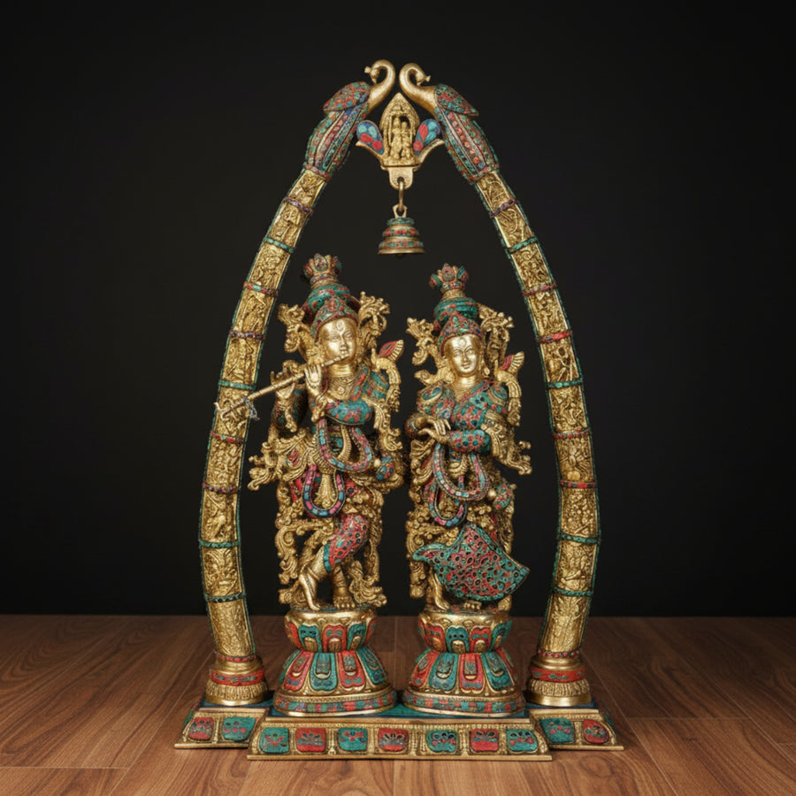 Brass Radha Krishna Idol Arch Stone Work Set For Home Decor 4 Feet 460030