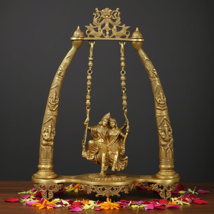 Brass Radha Krishna Idol On Large Swing For Home Decor Showpiece 34 Inch 461132