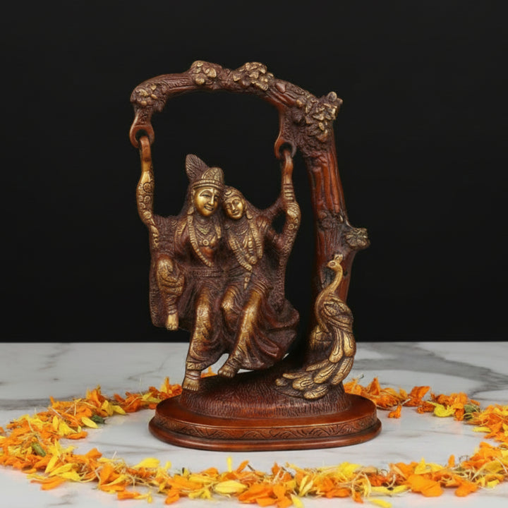 Brass Radha Krishna Idol On Swing For Home Decor 11 Inch 392100