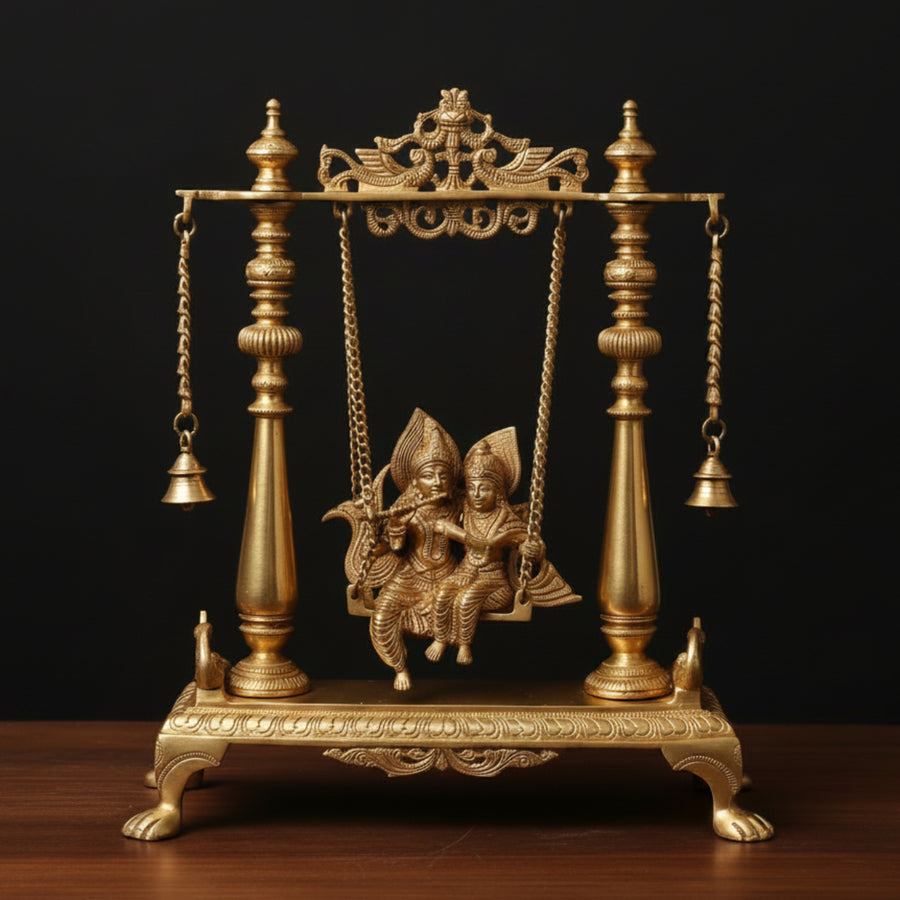 Brass Radha Krishna Idol On Swing For Home Decor 16 Inch 334200