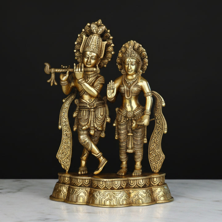 Brass Radha Krishna Idol Standing On Base For Home Decor 12 Inch 40800
