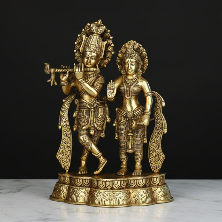 Brass Radha Krishna Idol Standing On Base For Home Decor 12 Inch 40800