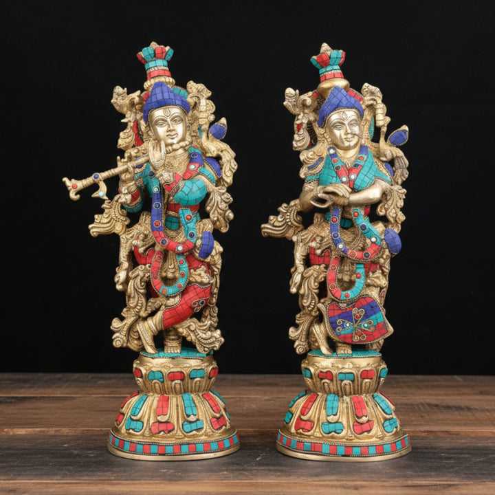 Brass Radha Krishna Idol Stone Work For Home Decor 21 Inch 376800