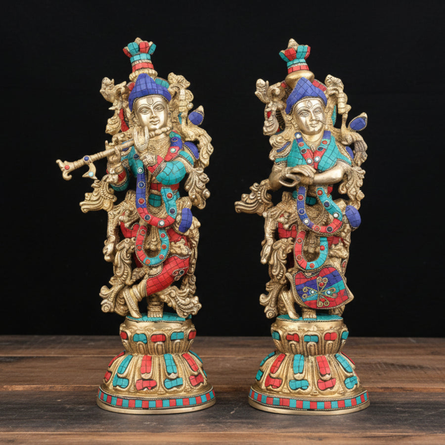 Brass Radha Krishna Idol Stone Work For Home Decor 21 Inch 376800