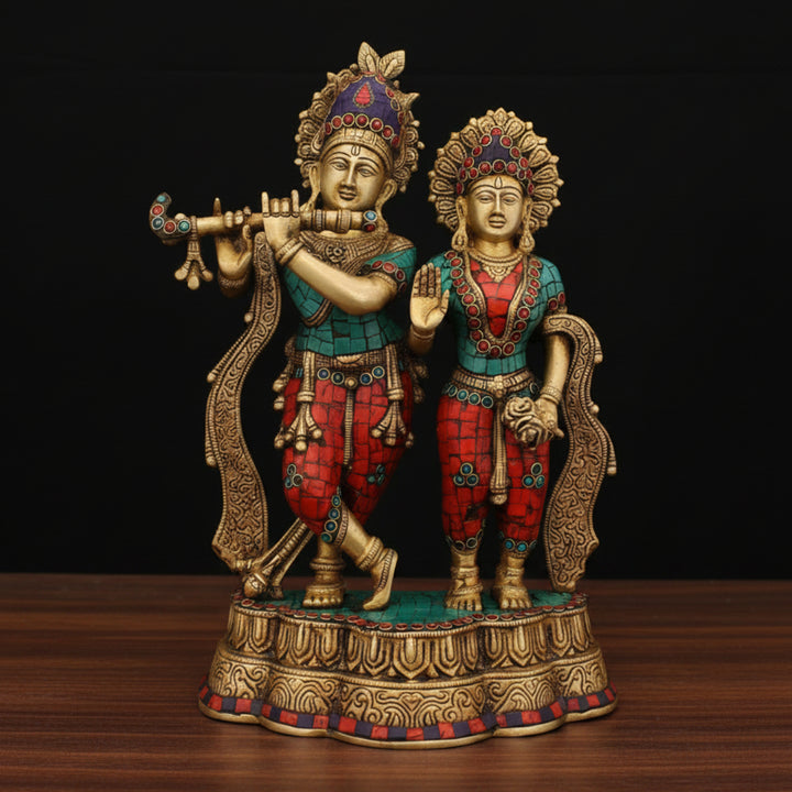 Brass Radha Krishna Statue Stone Work For Home Decor 15 Inch 62400