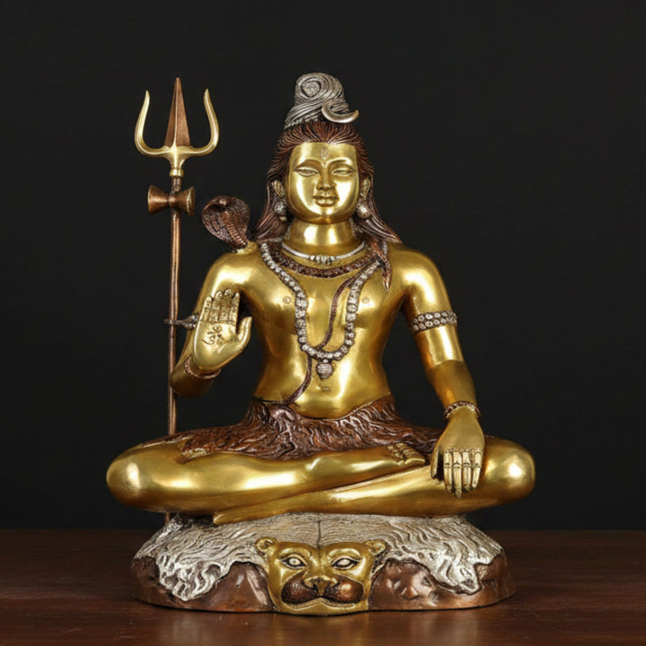 Brass Rare Depiction Large Statue of Lord Shiva Antique Finish 22 Inch 357800