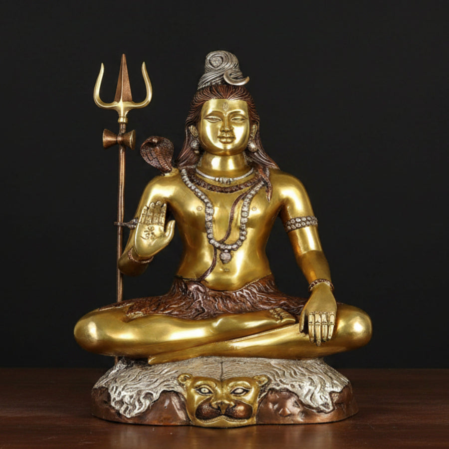 Brass Rare Depiction Large Statue of Lord Shiva Antique Finish 22 Inch 357800