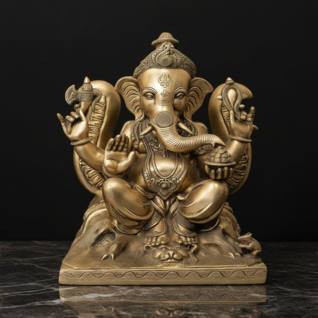 Brass Rare Ganesha Statue Sitting On Backdrop Of Trident For Home Decor 19 Inch 461223