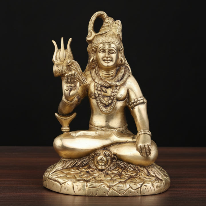 Brass Shankar Bhagwan Mahayogi Shiva Idol Golden Finish 8 Inch 378600