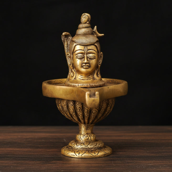 Brass Shiv Lingam Lord Shiva Enshrined as Linga With Maa Ganga 6 Inch 352700