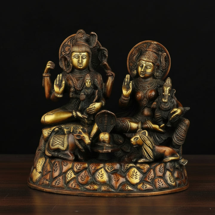 Brass Shiva Family Idol Copper Patina Finish For Home Decor 8 Inch 44300