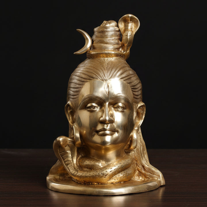 Brass Shiva Head Statue Golden Finish For Home Decor 15 inch 361600