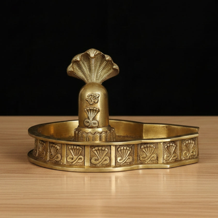 Brass Shiva Lingam with Five-Headed Snake Crowning For Home Decor 8 Inch 353700