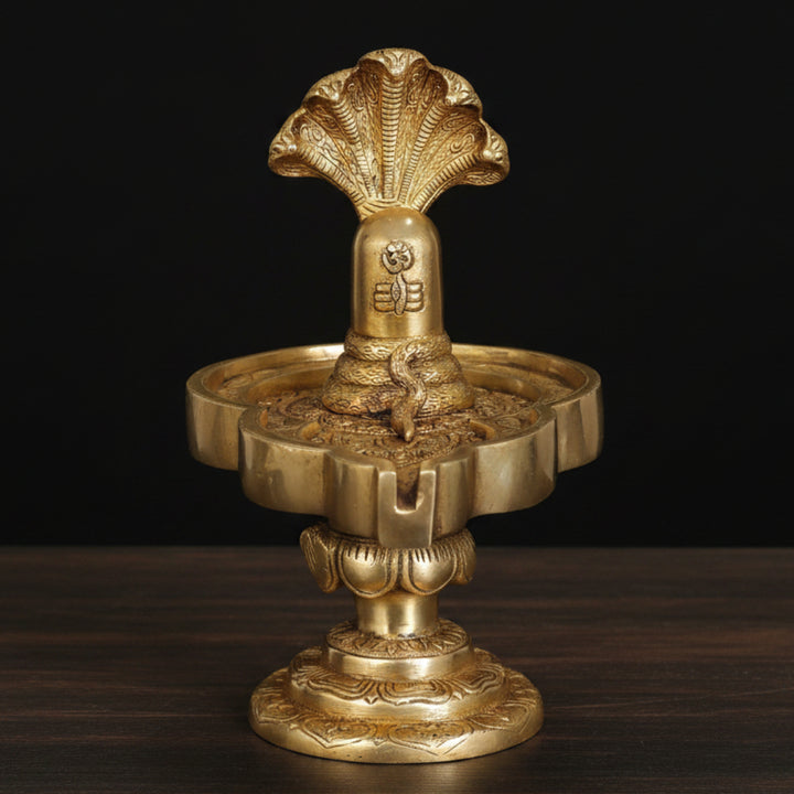 Brass Shiva Lingam with Five-Headed Snake Crowning For Home Decor 9 Inch 353800