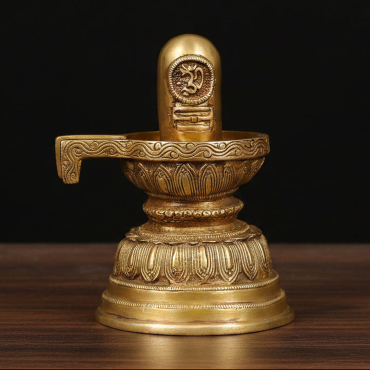 Brass Shiva Lingam with Sacred OM Engraving For Home Temple Decor 7 Inch 359700