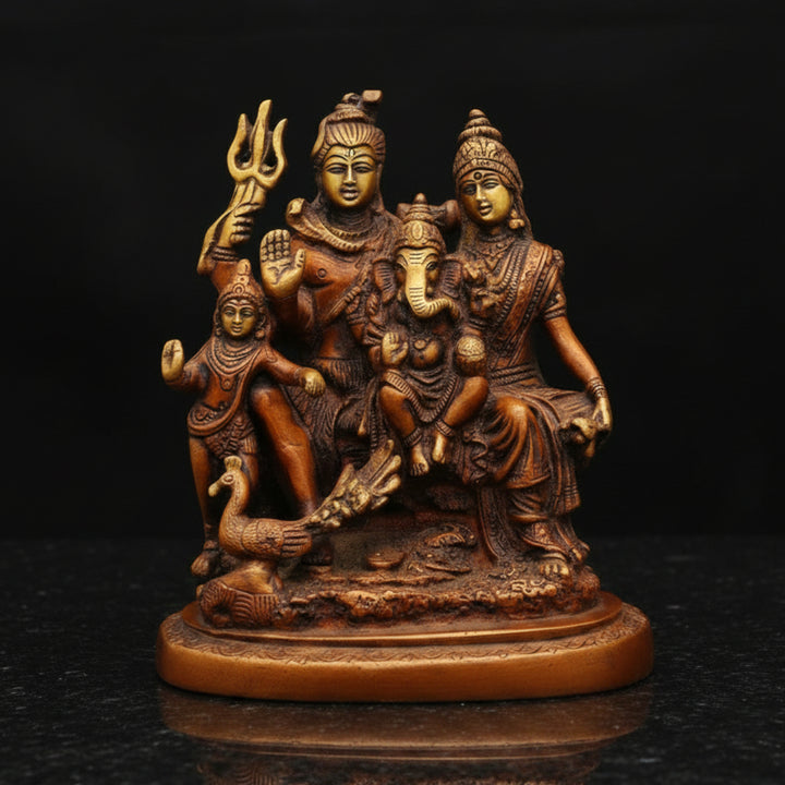 Brass Shiva Parivar Idol Copper Patina Finish For Home Decor 5 Inch 66200