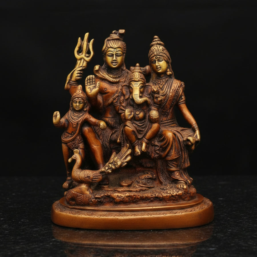 Brass Shiva Parivar Idol Copper Patina Finish For Home Decor 5 Inch 66200