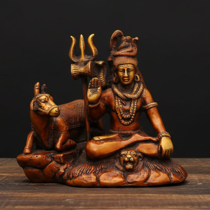 Brass Shiva Statue With Nandi Copper Patina Finish For Home Decor 6 Inch 63300
