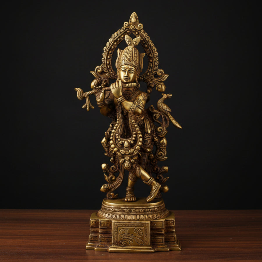 Brass Standing Krishna Idol with Flute Religious For Home Decor 14 Inch 68500