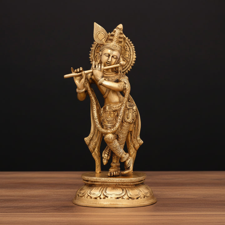 Brass Standing Krishna With Flute Statue For Home Temple Decor 11 Inch 440600