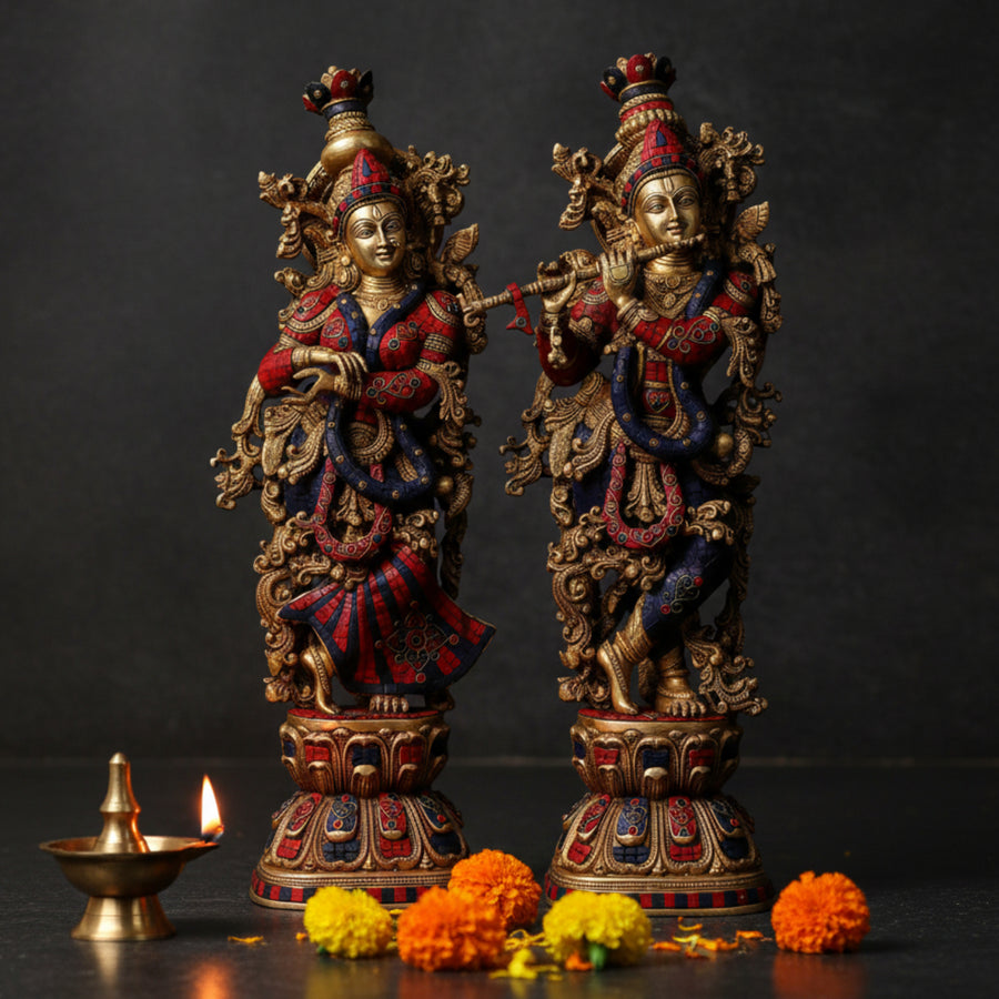 Brass Vintage Handmade Radha Krishna Idol Pair For Home Decor Gifting 2.5 Feet 451300