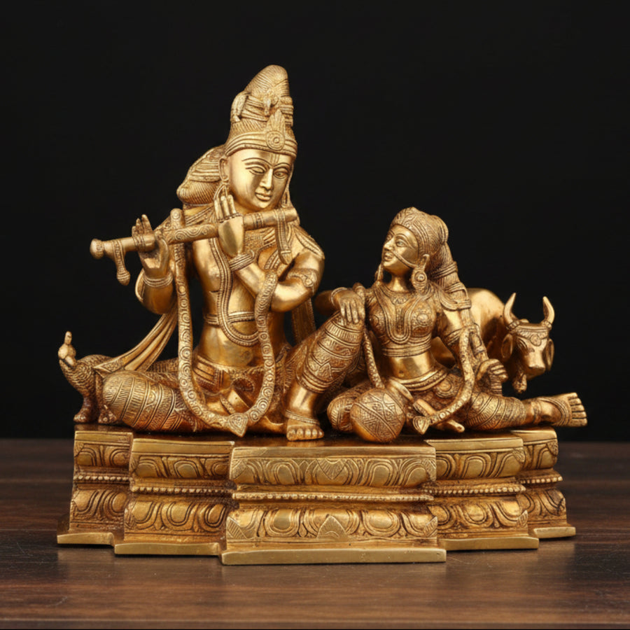 Brass Vintage Large Radha Krishna Idol Masterpiece For Home Decor 17 Inch 448400