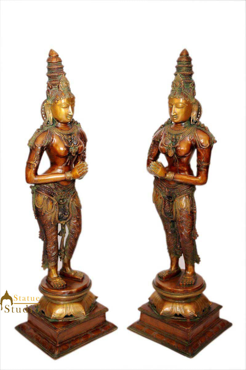 Brass Welcome Lady Hands Folded For Home Decor showpiece Figurine 32 Inch 11200