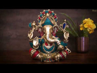 Brass hindu gods lord ganesha sitting hand made indian handicraft room décor 17"