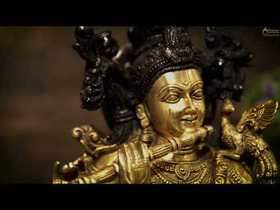 Brass india hindu god deity lord Krishna idol statue religious décor figure 29"